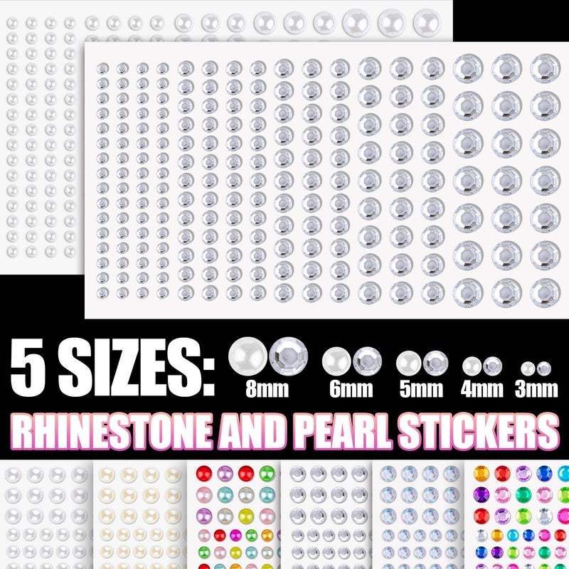 BELLEBOOST 9 Sheets Face Rhinestones and Pearl Stickers Set 1, Rainbow Mixed shape Self Adhesive Gems Face Jewels Stick on, with Makeup Glue for Makeup Eyes Face Hair Nails Body, Crafts and Decorations - Image 3